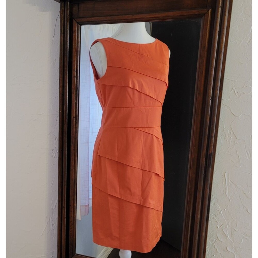 Calvin Klein Orange Layered Sheath Dress Asymmetrical Paneling Size 6 READ!